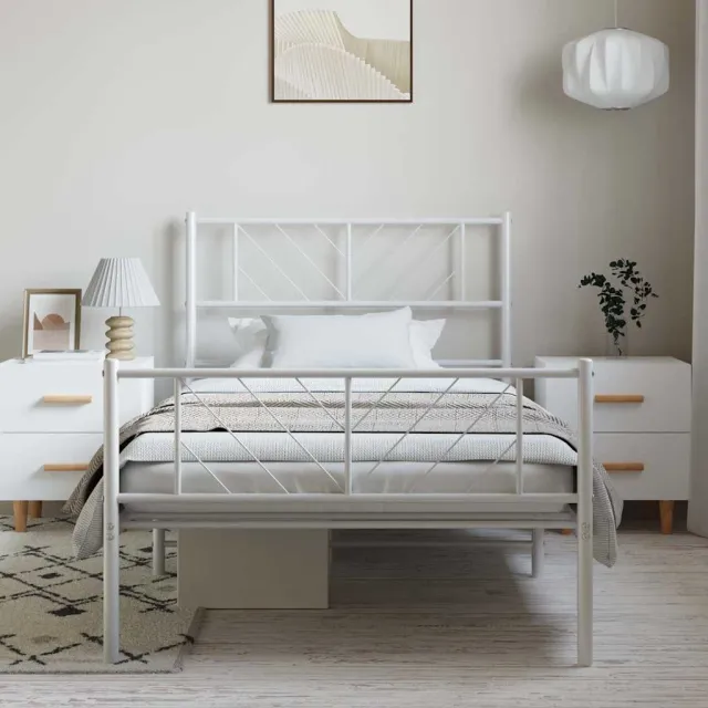 vidaXL Bedframe met hoofd- en voeteneinde metaal wit 100x190 cm