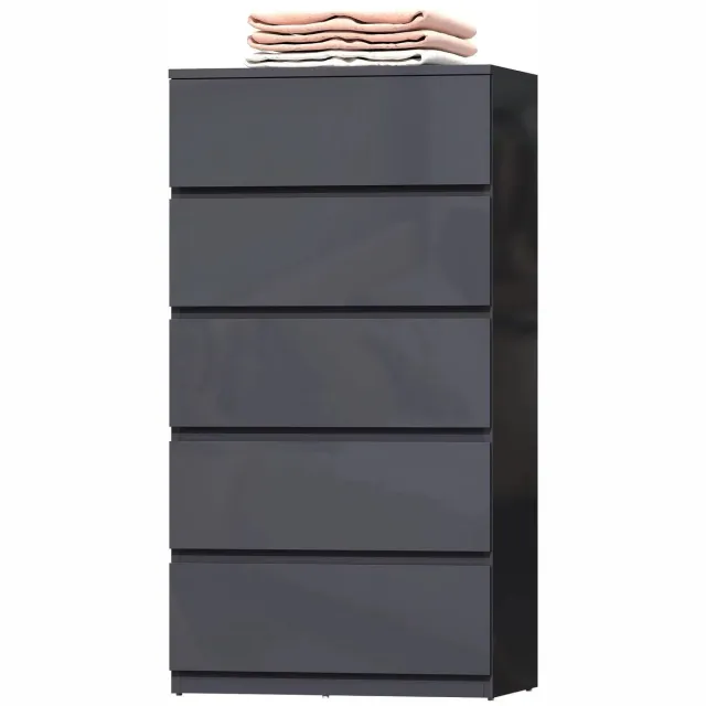 JOYNEXTBUY Ladekast met 5 Lades – Hoogglans Opberger – Ladekast – Grijs – 5kg per lade - Zacht Sluitende Laden – 53 × 34 × 100cm