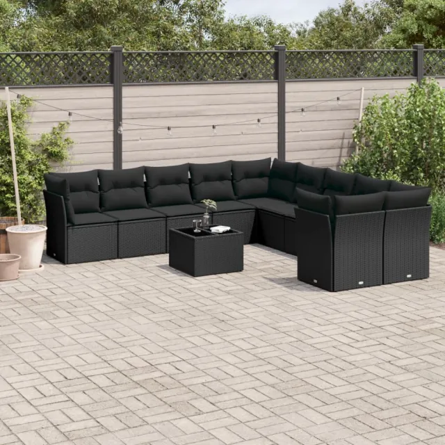 vidaXL 11-delige Loungeset met kussens poly rattan zwart, foto 2
