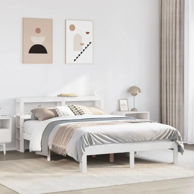 vidaXL Bedframe met hoofdbord massief grenenhout wit 150x200 cm