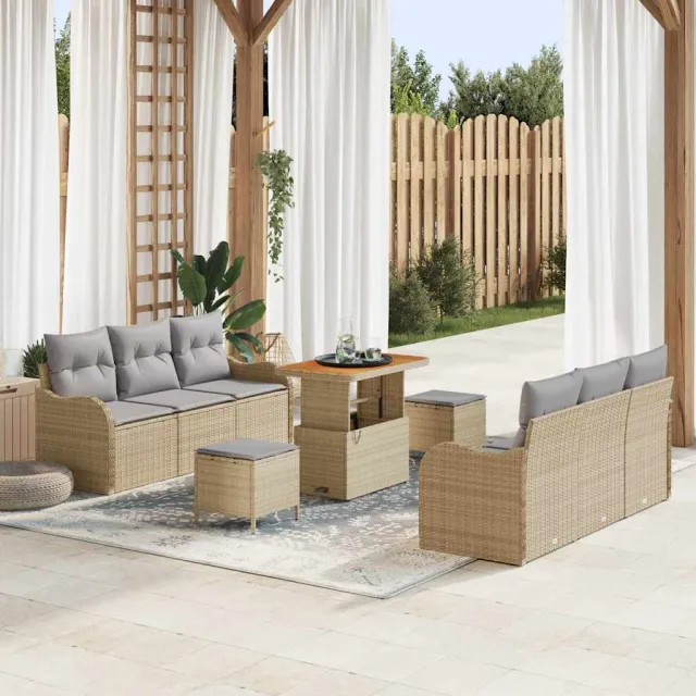 vidaXL Tuinbankenset 9 st Beige poly rattan, foto 2