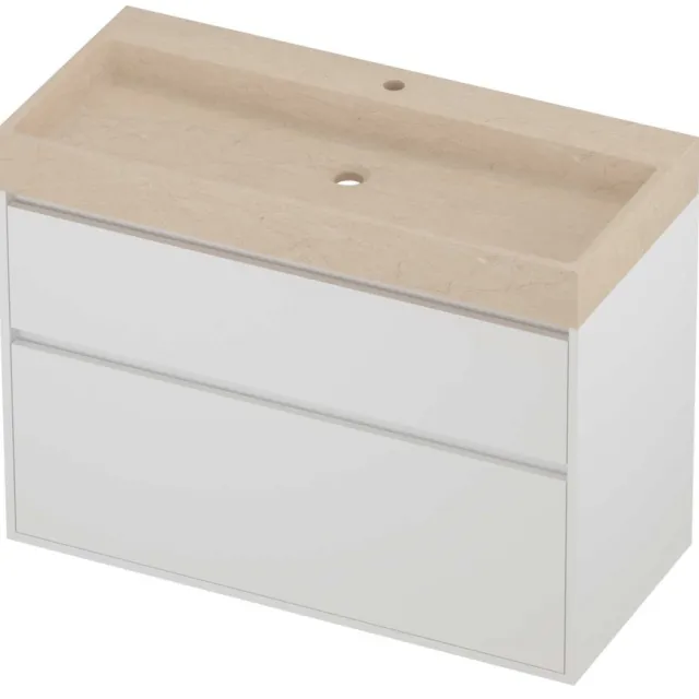 Proline Evoli Badmeubelset Hardsteen Loft 1 Kraangat Greeploos 100x46x75 cm Sand Stone Mat White Mat Wit