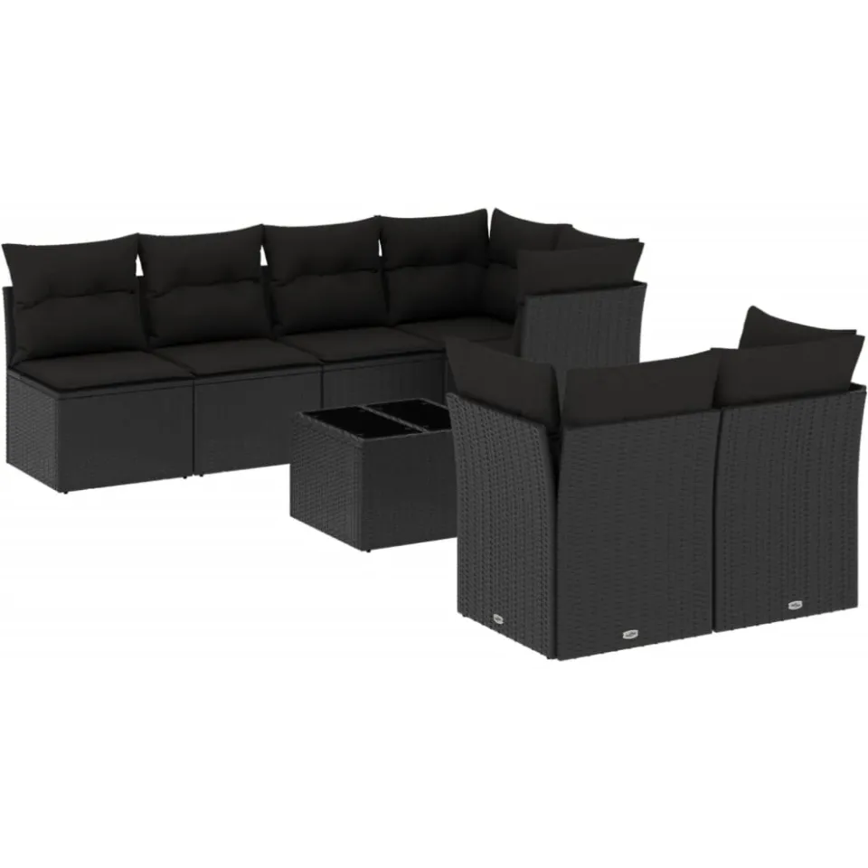 vidaXL 8-delige Loungeset met kussens poly rattan zwart