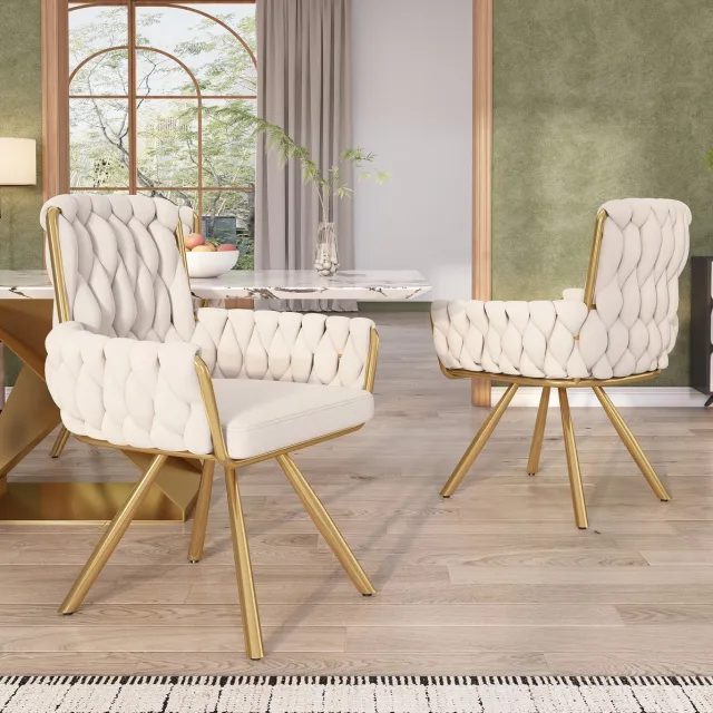 COVREO Eetkamerstoel set van 2 63x64x87 cm beige velvet met armleuningen en 360 graden draaifunctie