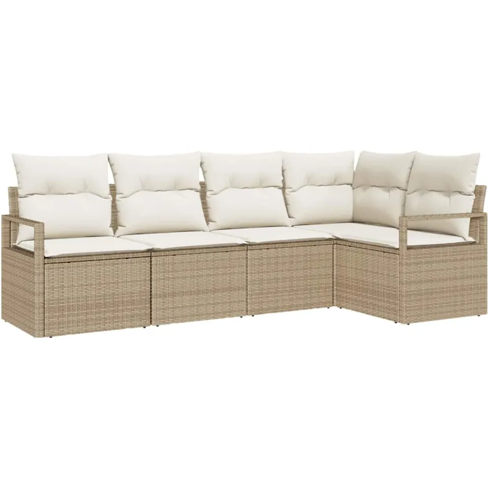 vidaXL Tuinbankenset 5 st Beige en Wit poly rattan, foto 4