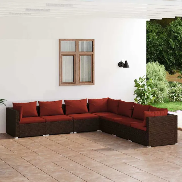 vidaXL 7-delige Loungeset met kussens poly rattan bruin, foto 2