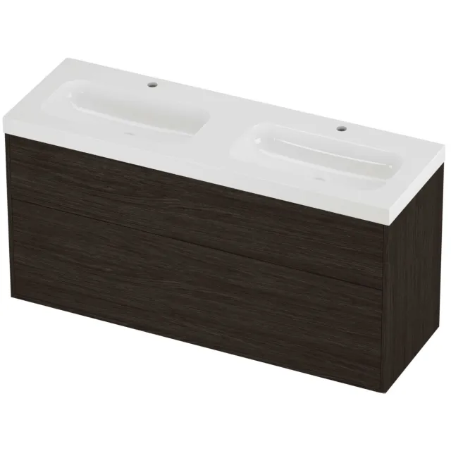 Proline Haga Badmeubelset Polystone Mezza 2 Laden 140x46x73 cm Glans Wit Mokka Oak Eiken