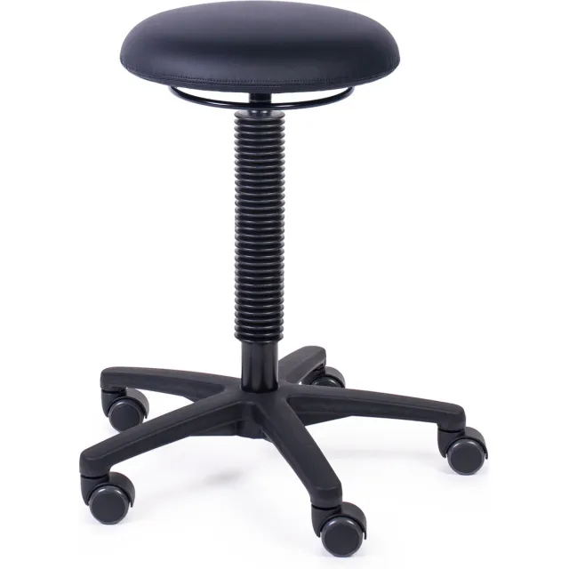MTM tabouret LOKI 200-N - zachte afgeronde zitting - kunstleer - kunststof kruisvoet - wielen - 52/71 cm Zwart