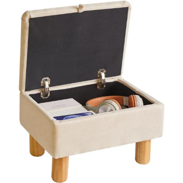 BOG Hocker Met Opbergruimte - Kleine Voetenbank Voor Bank - 40x30x24 Cm - Voetensteun Met Klep En Veiligheidsscharnier - Draagkracht 160 Kg - Beige