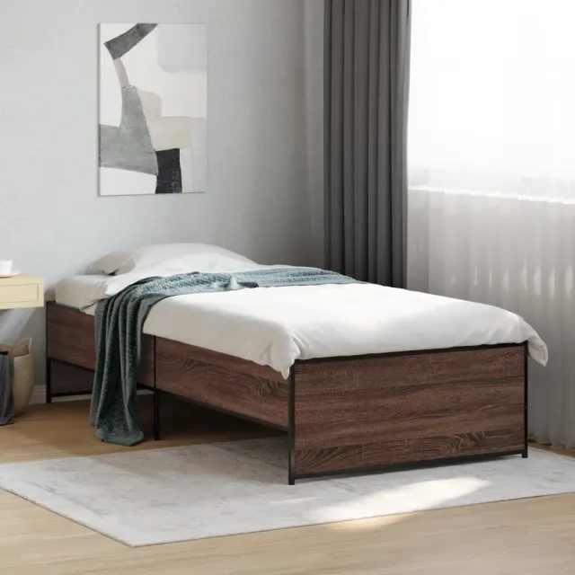 vidaXL Bedframe bewerkt hout en metaal bruin eikenkleurig 90x200 cm