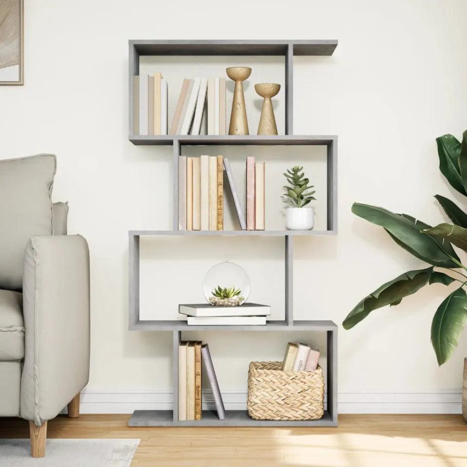 vidaXL Kamerscherm / boekenkast 4-laags 70x24x129 cm hout betongrijs grijs, foto 2