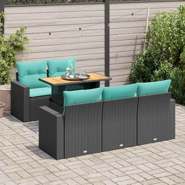vidaXL 6-delige Loungeset met kussens poly rattan zwart, foto 2