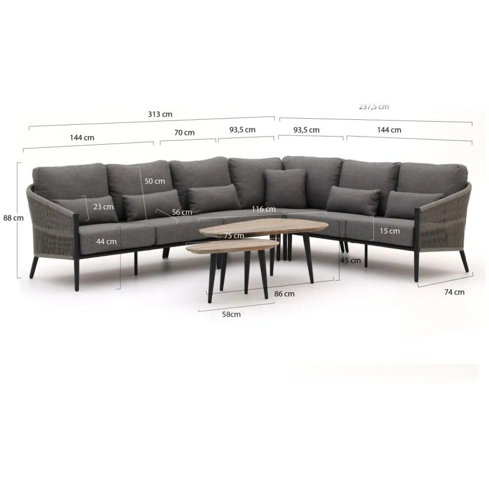 Bellagio tuinmeubelen Bellagio Mineo/ROUGH-K hoek loungeset 6-delig grijs, foto 2