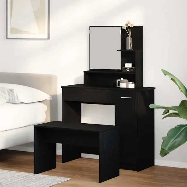 vidaXL Toilettafel Set 2 st Zwart Eiken 86,5 x 35 x 136 cm, foto 2