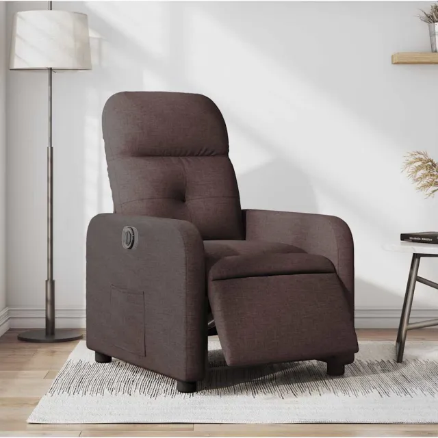 vidaXL Fauteuil verstelbaar elektrisch stof donkerbruin