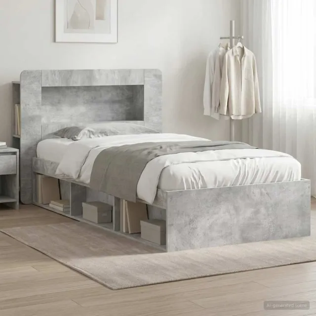 vidaXL Bedframe met opslag Betongrijs 100 x 200 cm Bewerkt hout