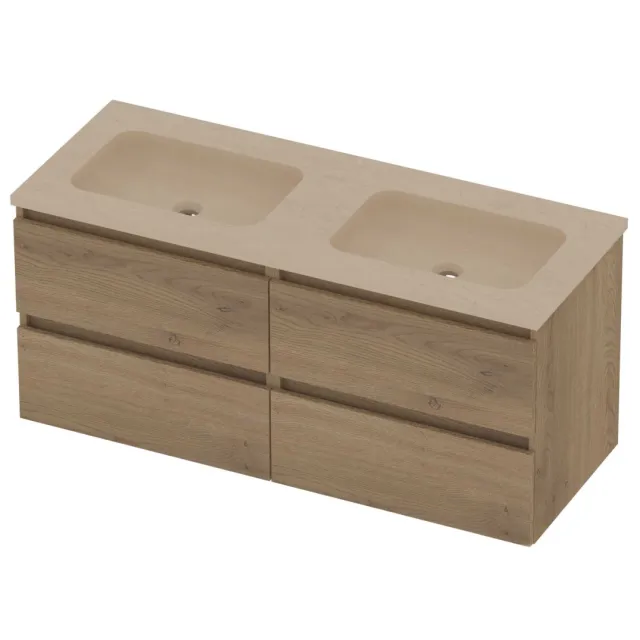Basic-Line Rocky 46 Badmeubelset Hardsteen 120x46x54 cm R46ssepo2x600 Pure Oak Sand Stone Beige