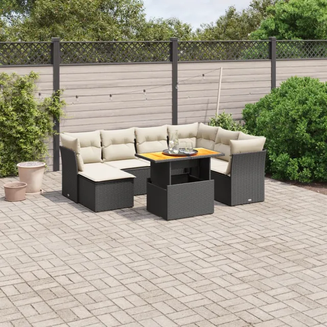 vidaXL 8-delige Loungeset met kussens poly rattan zwart, foto 2
