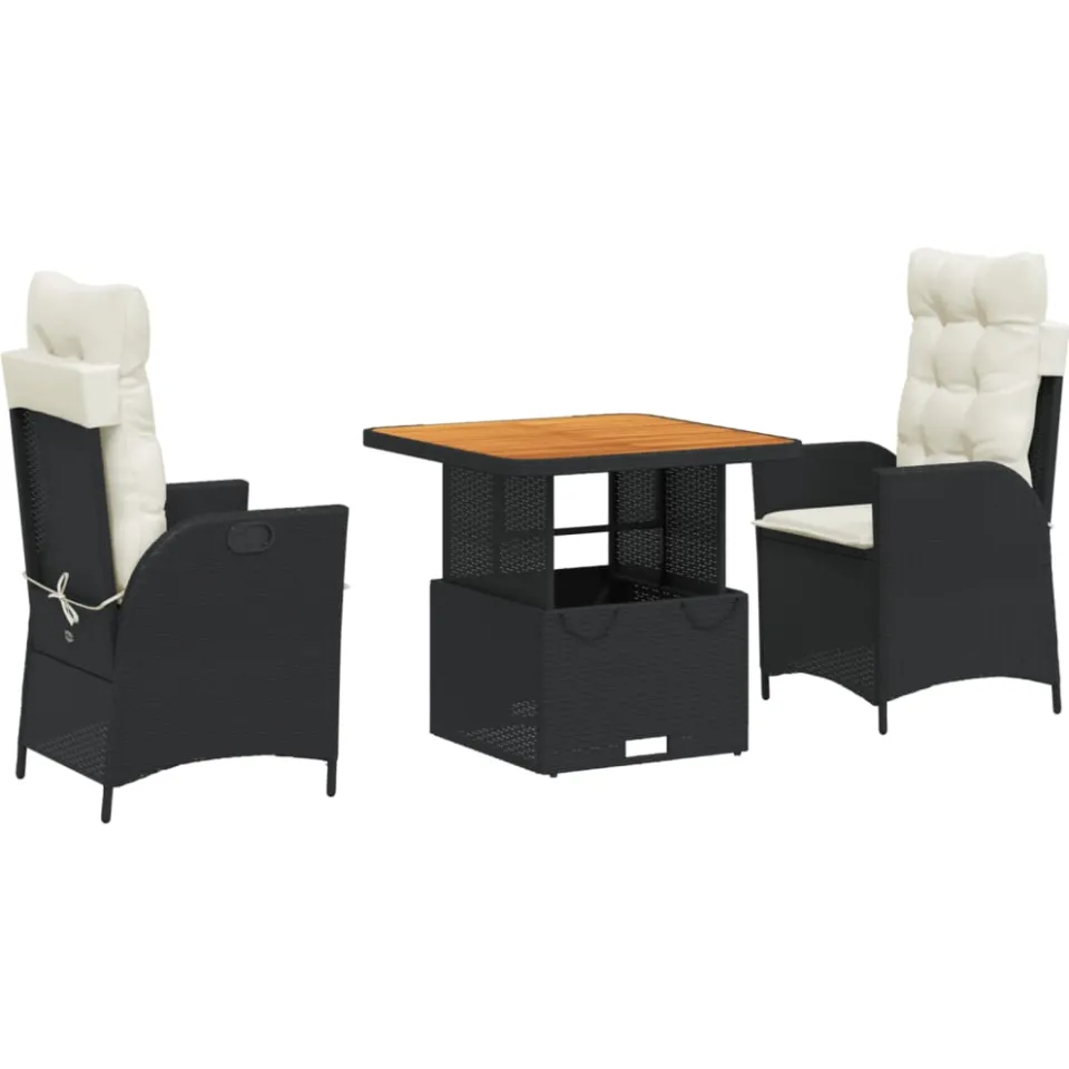 vidaXL 3-delige Tuinset met kussens poly rattan zwart, foto 3