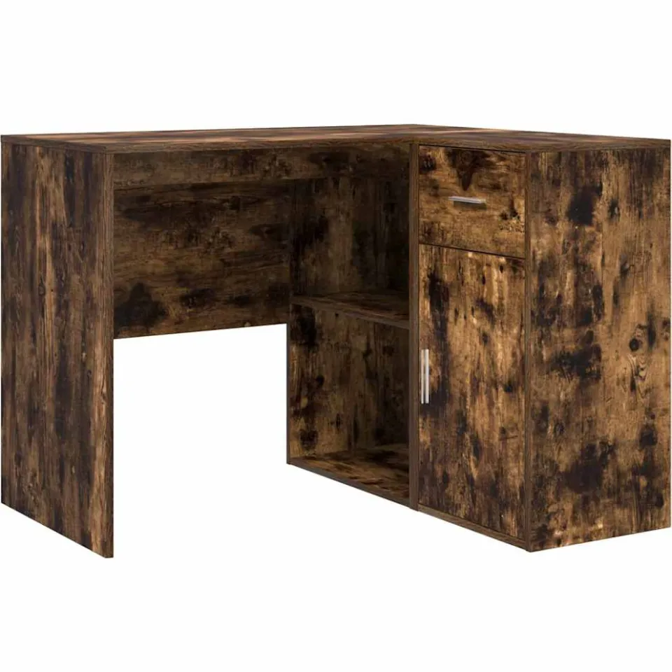 vidaXL Hoekbureau met lade met plank Gerookt eiken 102 x 88 x 75 cm, foto 3
