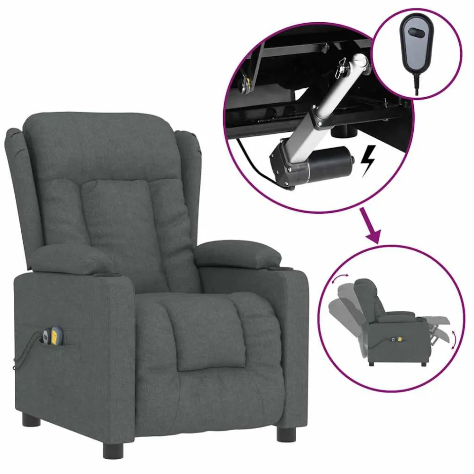 vidaXL Massagestoel elektrisch stof donkergrijs grijs, foto 4
