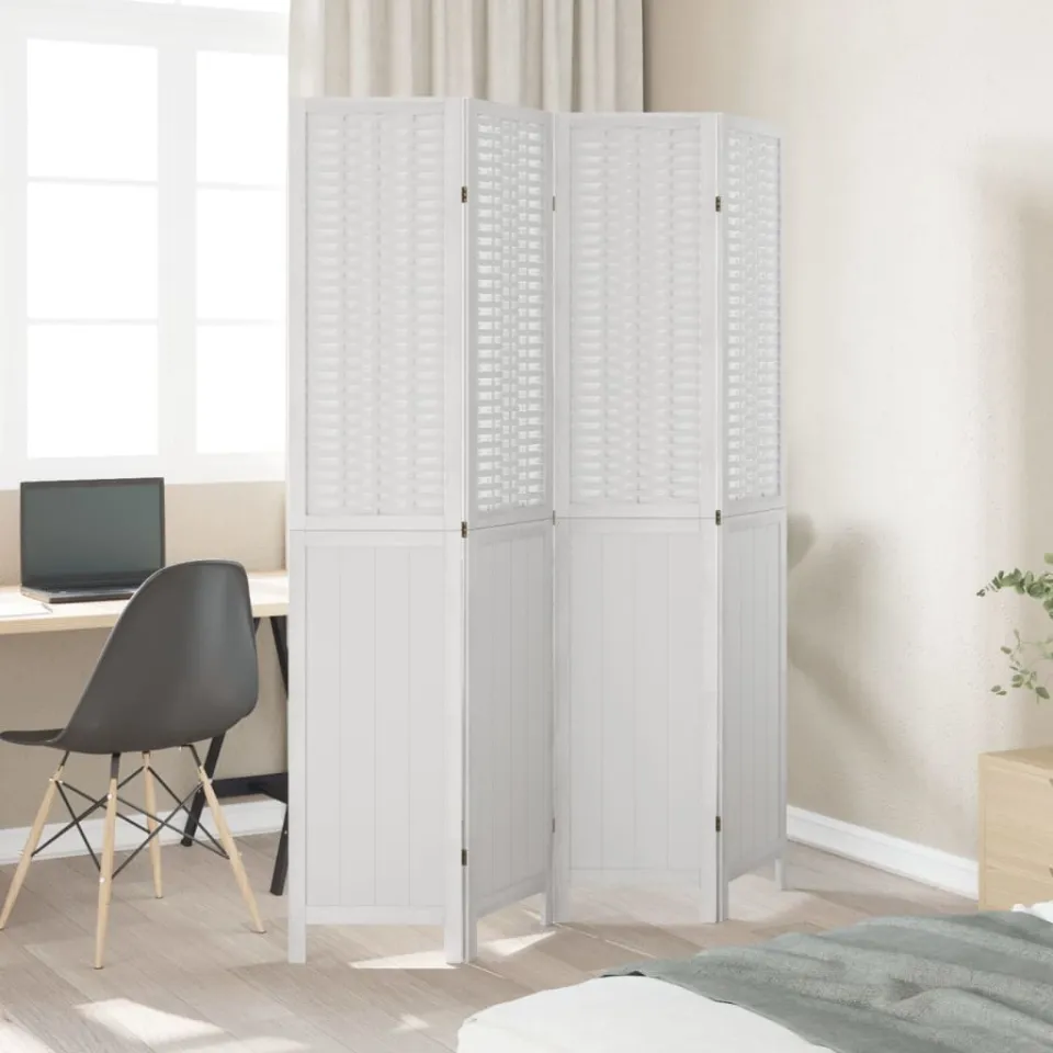 vidaXL Kamerscherm met 4 panelen massief paulowniahout wit, foto 3