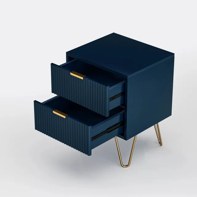 uJOY Nachtkastje Met 2 Lades – Modern Blauw Design – Gouden Metalen Poten – Houten Bijzettafel – 50 cm Hoog - Elegante Uitstraling