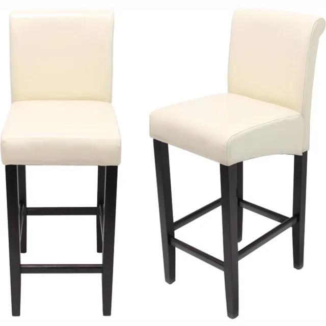 Cosmo Casa Set van 2 Barstoelen - Tafelstoelen - Hout - Crème - Donkere Poten - Leder