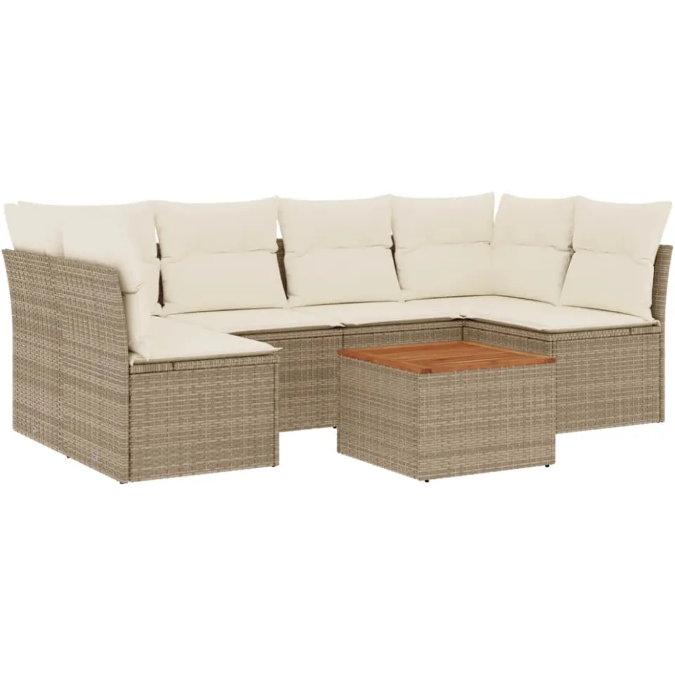 vidaXL 7-delige Loungeset met kussens poly rattan beige