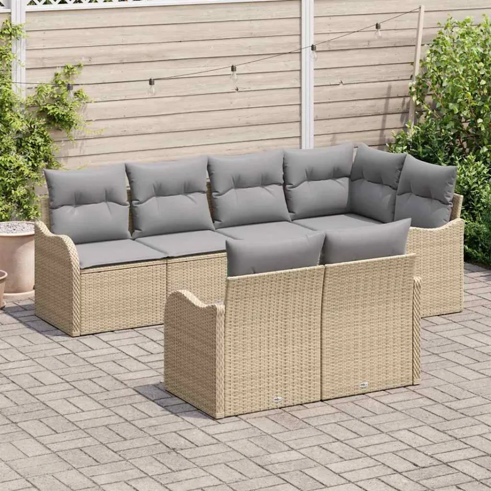 vidaXL Tuin Sofa Set 7 st Beige Poly riet, foto 3