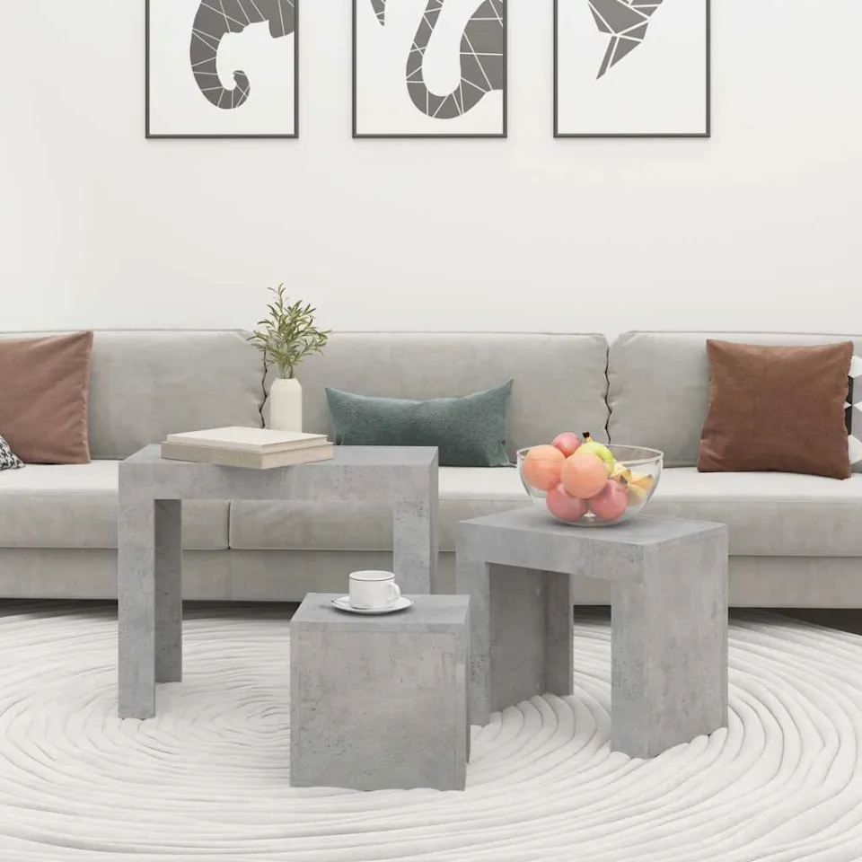 vidaXL 3-delige Tafeltjesset bewerkt hout betongrijs grijs, foto 3