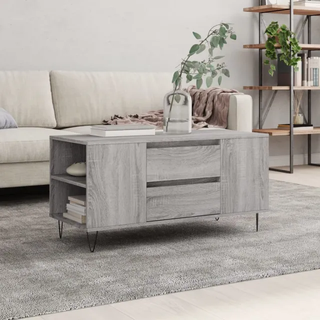 vidaXL Salontafel 102x44,5x50 cm bewerkt hout grijs sonoma eikenkleur, foto 2