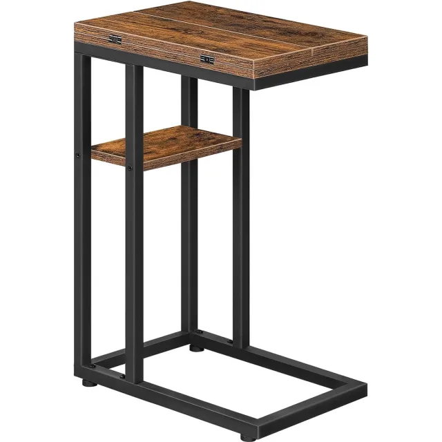 meerklose C-vormige bijzettafel, opvouwbare bank bijzettafel, nachtkastje snacktafel, laptophouder tafel voor bank, kleine ruimtes, kleine salontafel, woonkamer, slaapkamer, rustiek bruin EBF29SF01 zwart