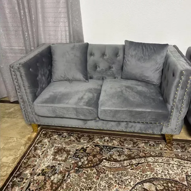 MODENUIT Chesterfield Bank 204,4 x 281,8 x 73,6 cm - Gecapitonneerd - Woonkamer - Fluweel - Grijs
