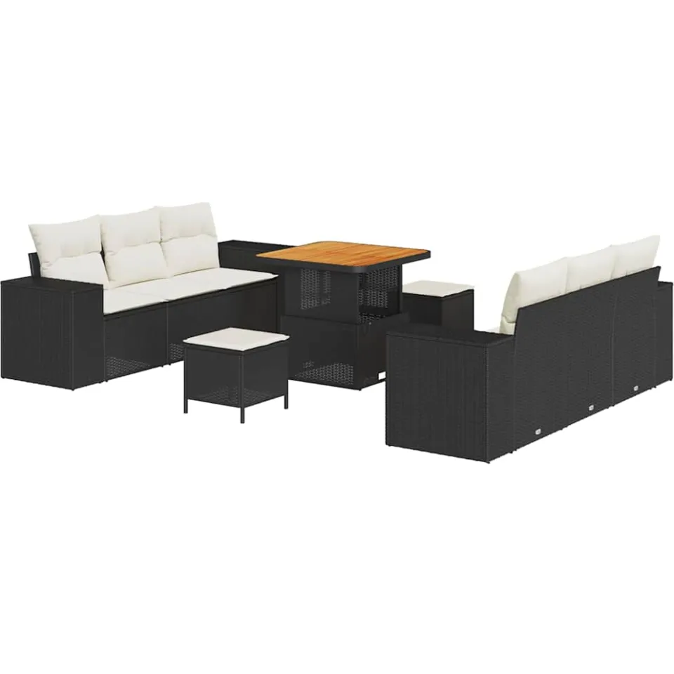 vidaXL Tuin Sofa Set 9 st Zwart Poly riet