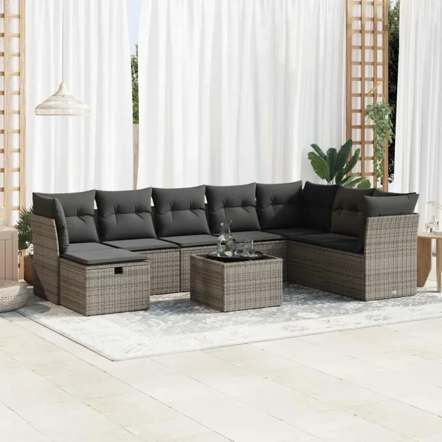 vidaXL 9-delige Loungeset met kussens poly rattan grijs, foto 2