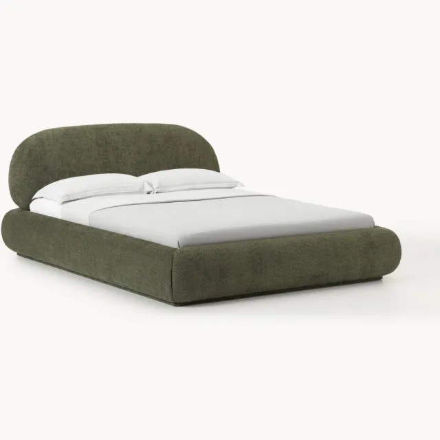Westwing Collection Gestoffeerd bed Alba van teddy bouclé Groen