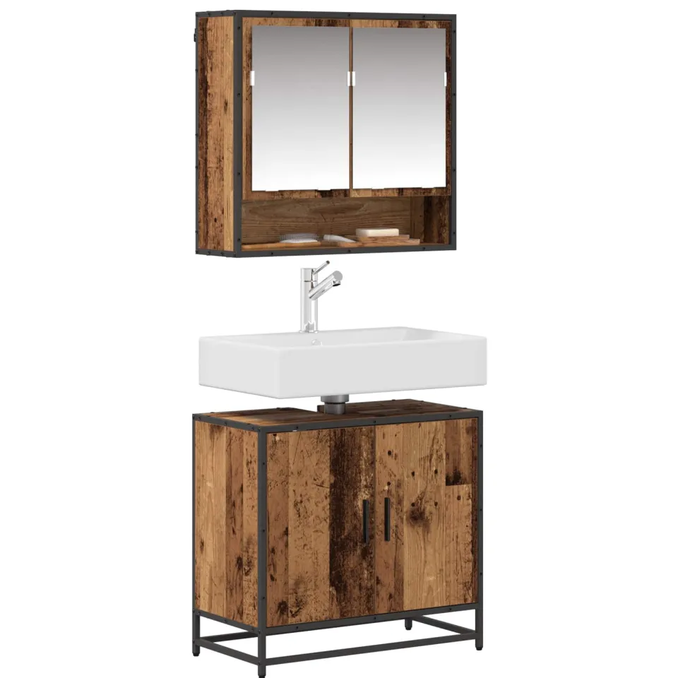 vidaXL Badkamermeubelset 2 st Oud Hout 65 x 33 x 60 cm Bewerkt hout Bruin