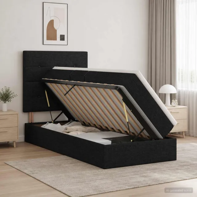 vidaXL Opslag bed met matras met hoofdeinde Zwart 90 x 200 cm Stof