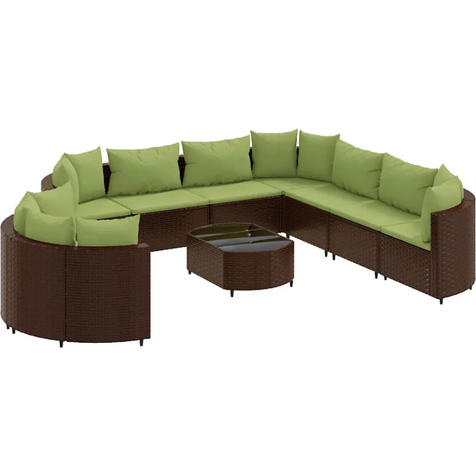 vidaXL 10-delige Loungeset met kussens poly rattan bruin, foto 3