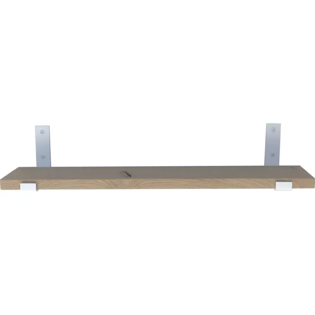 GoudmetHout Wandplank Industrieel - 200 x 15 cm Muurplank - Licht Eiken Hout - Decoratie Wandrek & Boekenrek - Hangplank Keuken - Wall Shelf + 2 Mat Witte Plankdragers van Staal Licht eiken, mat wit