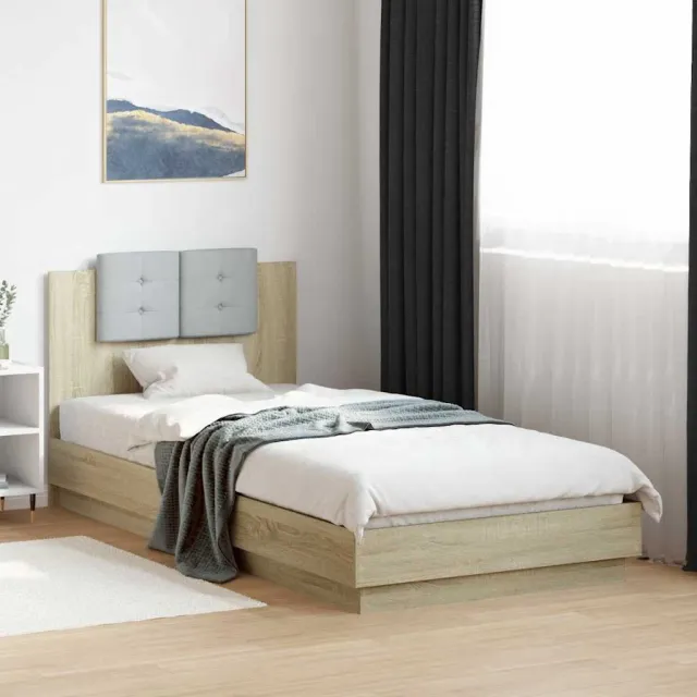 vidaXL Bedframe met hoofdeinde bewerkt hout sonoma eiken 100x200 cm Bruin