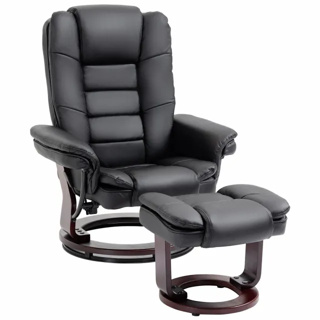 MUVANO Relaxstoel - Draaibare Relaxstoel met Verstelbare Rugleuning - Kunstlederen Relaxstoel voor Ontspannen Avonden - Tot 130 kg - 85L x 82T x 106H cm - Voor Thuisgebruik - Zwart