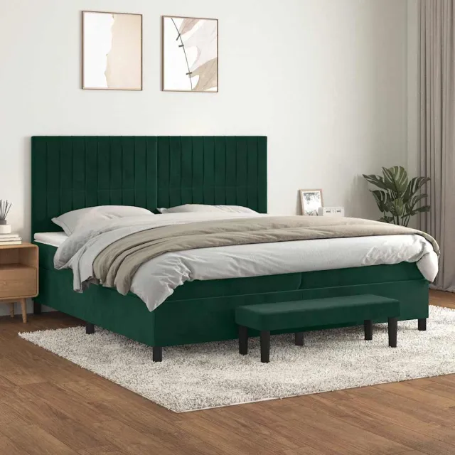 vidaXL Boxspring met matras fluweel donkergroen 200x200 cm groen