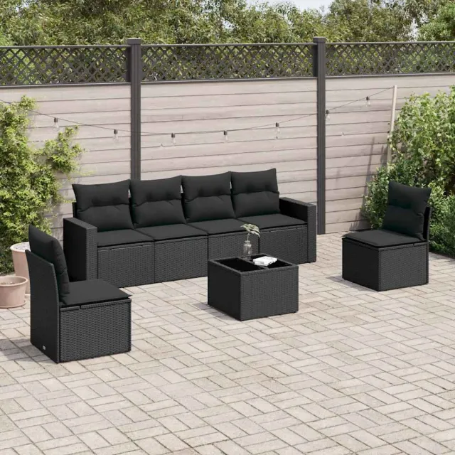 vidaXL 7-delige Loungeset met kussens poly rattan zwart, foto 2
