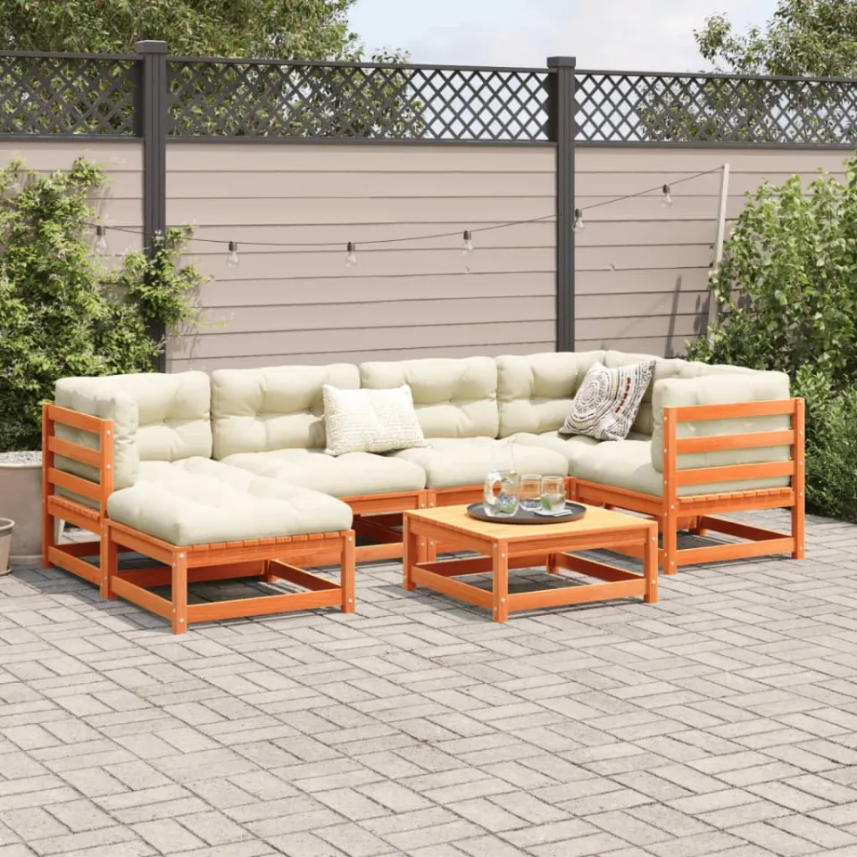 vidaXL 7-delige Loungeset met kussens massief grenenhout wasbruin bruin, foto 3