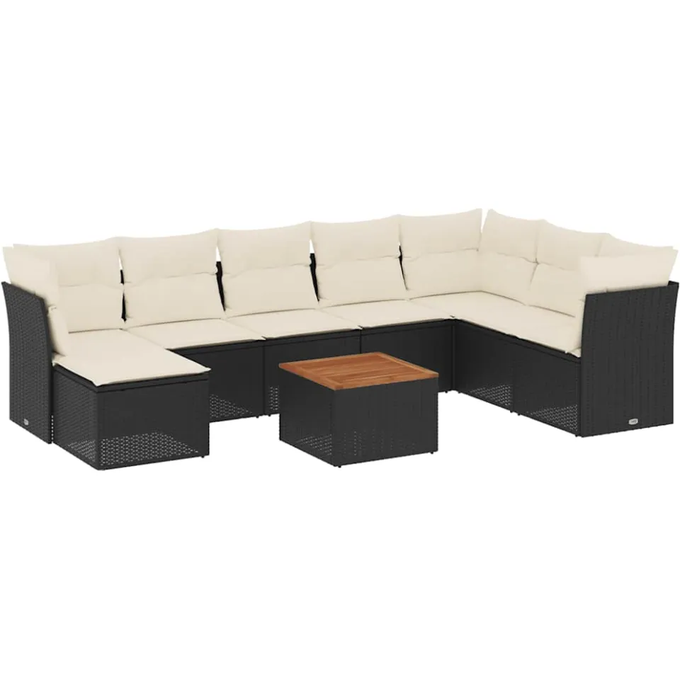 vidaXL 9-delige Loungeset met kussens poly rattan zwart, foto 3