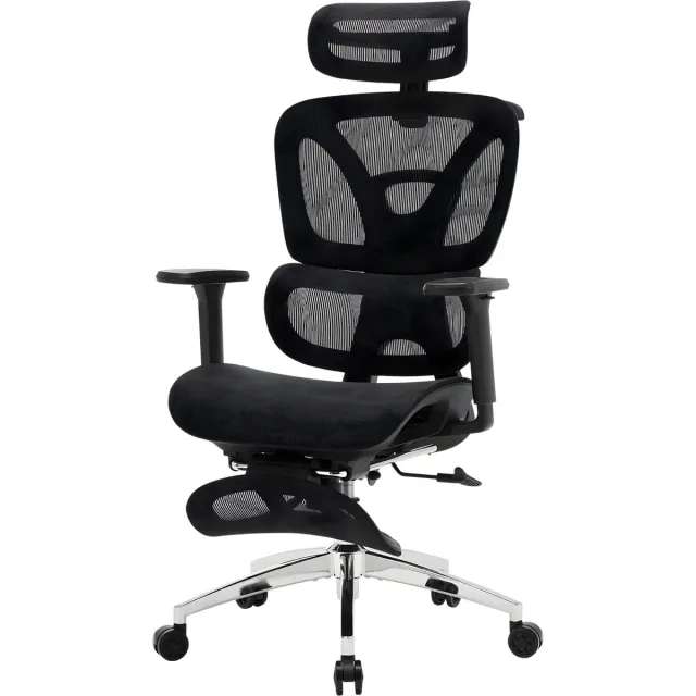 Happiq Ergonomische Bureaustoel - Hoge rug, voetsteun, dynamische lendensteun, verstelbaar hoofdsteun, 90-125° kantelbare rugleuning - Zwart Black