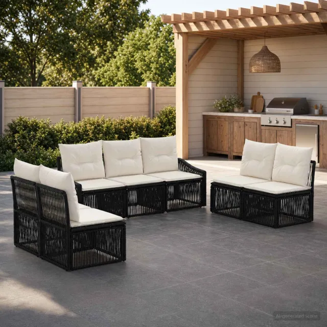 vidaXL Tuinbankenset 7 st Zwart poly rattan, foto 2