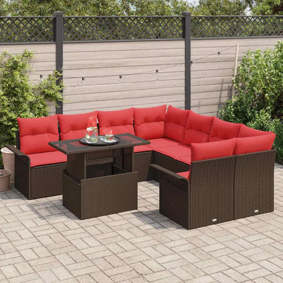 vidaXL Tuin Sofa Set 9 st Bruin poly rattan, foto 3